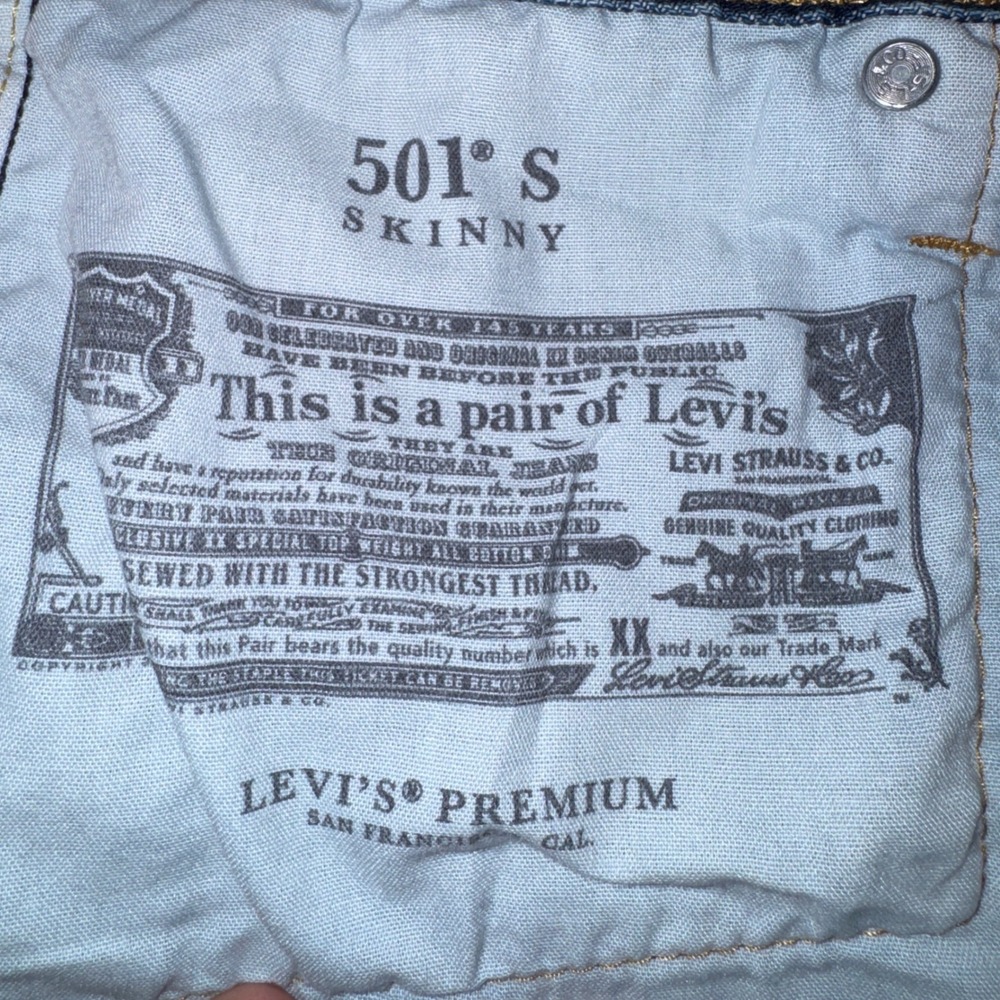 Levis 501s Skinny Distressed Jeans Med Wash Big E W27 L28 Premium Button Fly - Picture 13 of 14